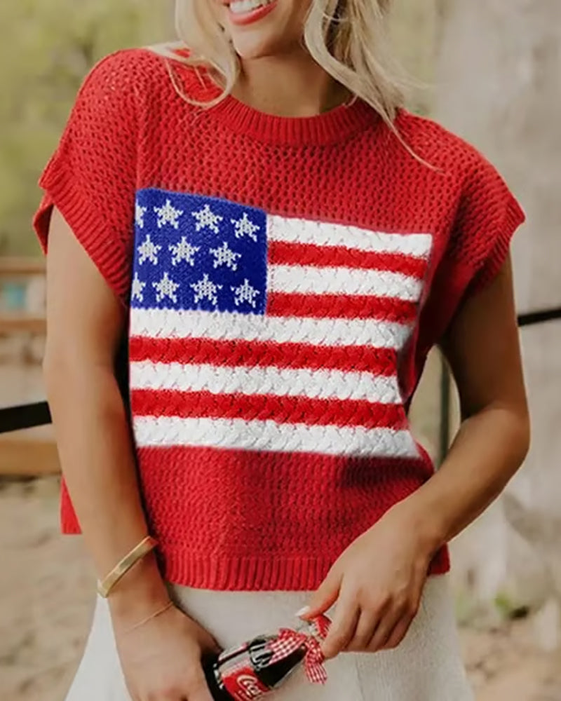 Pullover Flagga Mönster Crewneck