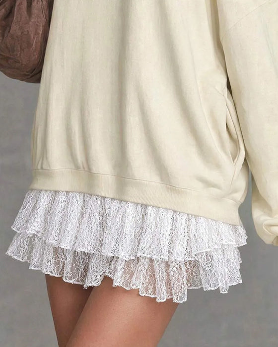 Klänning Cold Shoulder Lyktskärmsärm Spets Patchwork