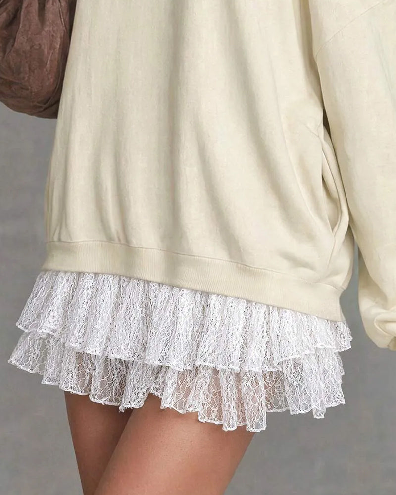 Klänning Cold Shoulder Lyktskärmsärm Spets Patchwork