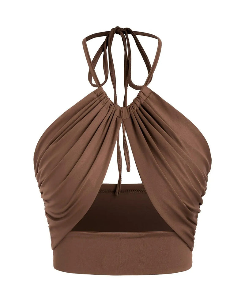 Topp Med Spaghettiband Dam Vykrämning Knutning Bak Halterhals Kort