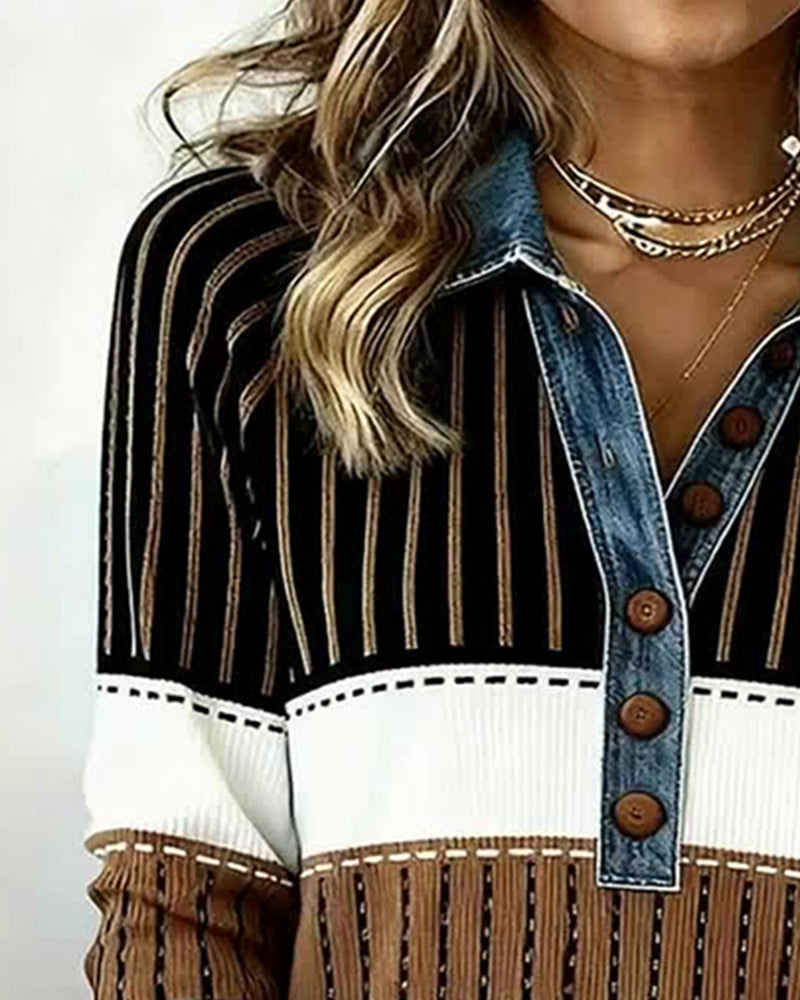 En Mångsidig Färgblockad Sweatshirt Med Knappkrage