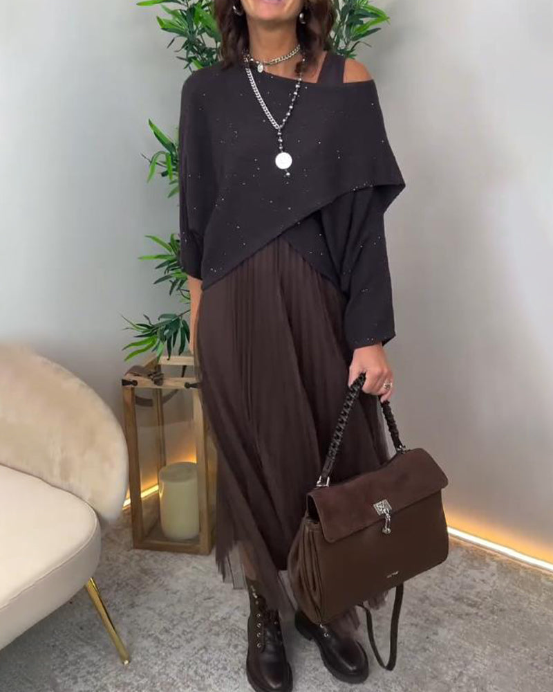 Set Med Elegant Stil, Asymmetrisk Tröja Och Spetsrock