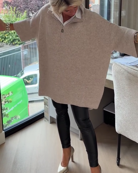 Pullover Ståkrage Halv Dragkedja Lös