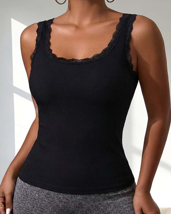 Tank Top Vadderad Spets Trim