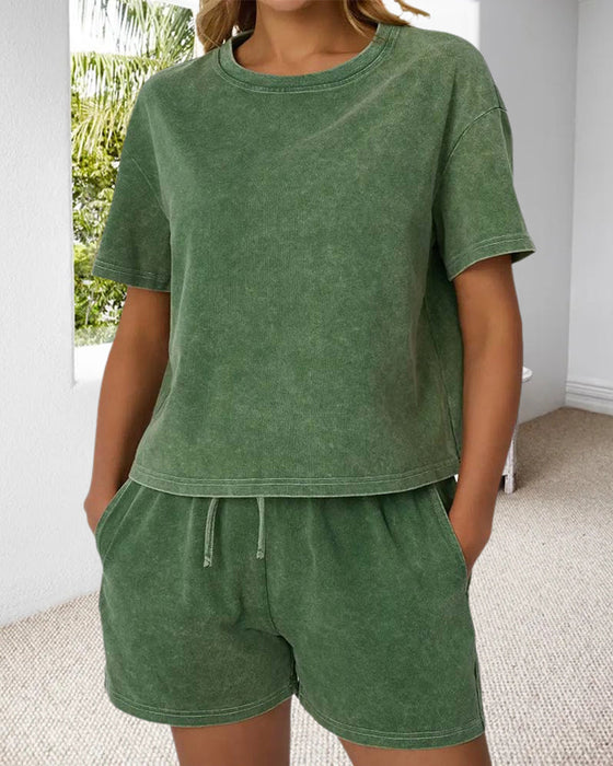 Set Med Tvättad Vintage Rundhalsad Casual