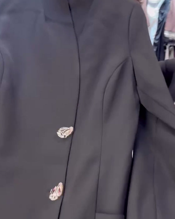 Klänning Ståkrage Metallknapp Dräkt