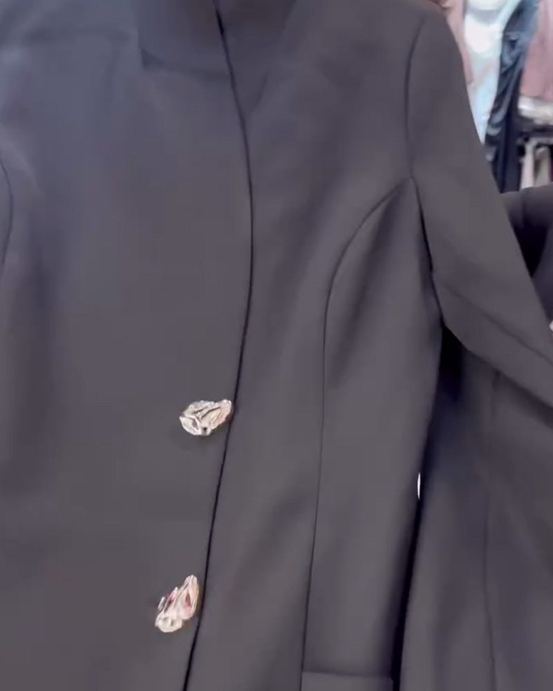 Klänning Ståkrage Metallknapp Dräkt