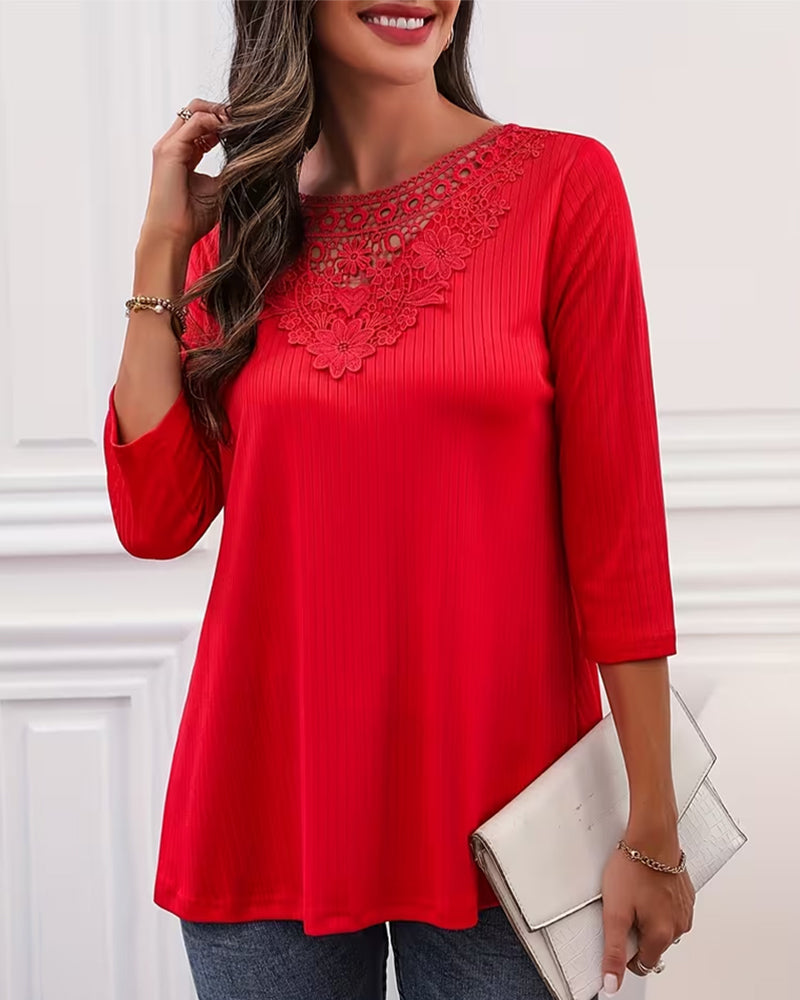 Topp Enfärgad Långärmad Elegant Patchwork