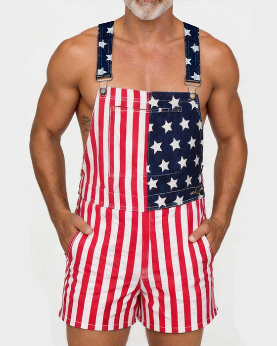 Hoppdräkt Mäns Flaggtryck Hängslen Shorts