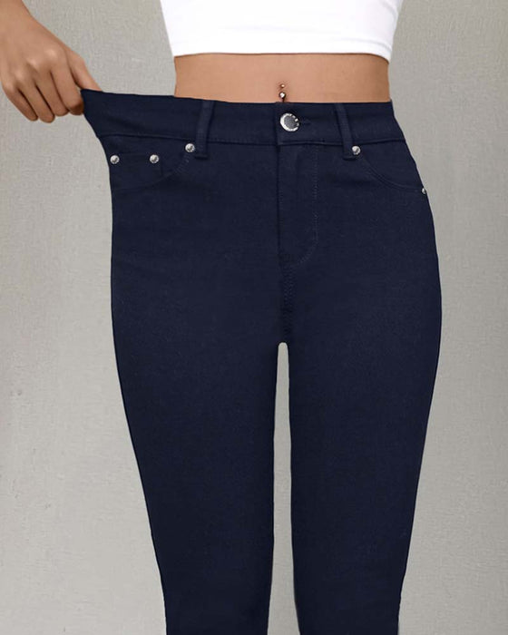 Byxa Kvinnors Ficka Enfärgad Slimmad Casual