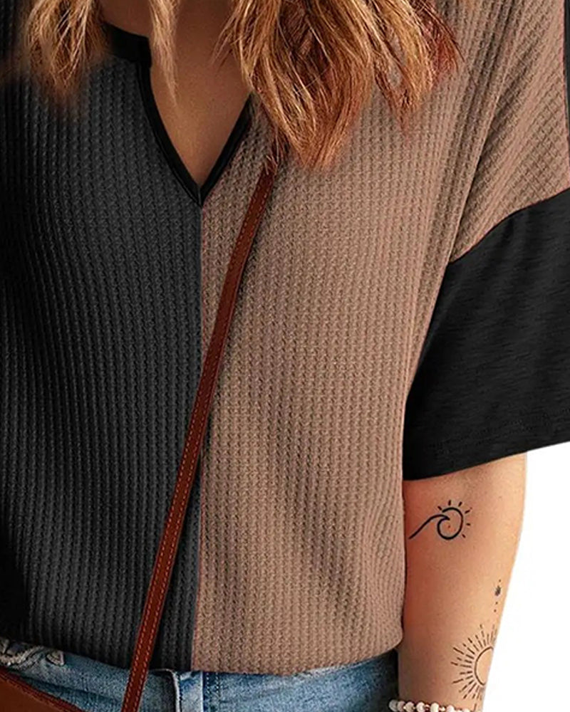 T-Shirt Färgblock Våffelstickning