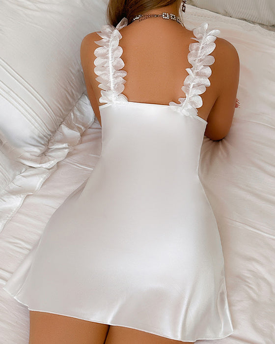 Blommig Hängslen-Satin-Nattdräkt