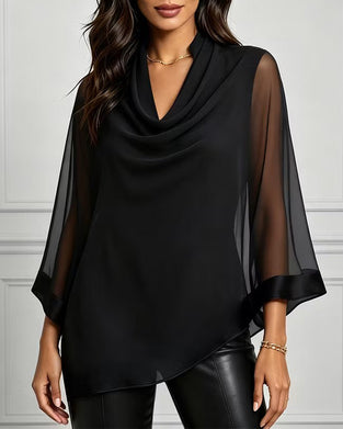 Blus Mock Neck Oregelbunden Solid Sheer
