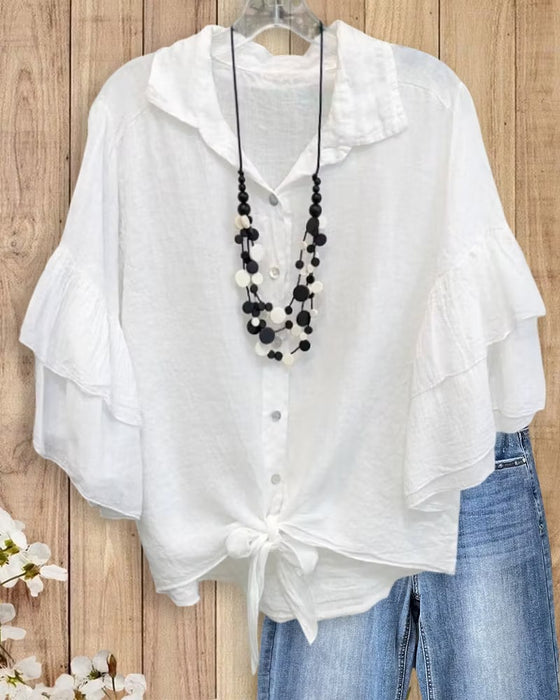 Blus Skjorta Krage Ruffle Slips