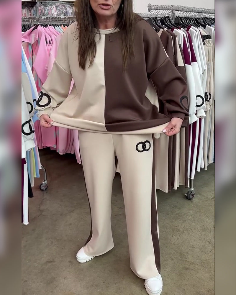 Set Kontrastfärg Casual Sweatshirt