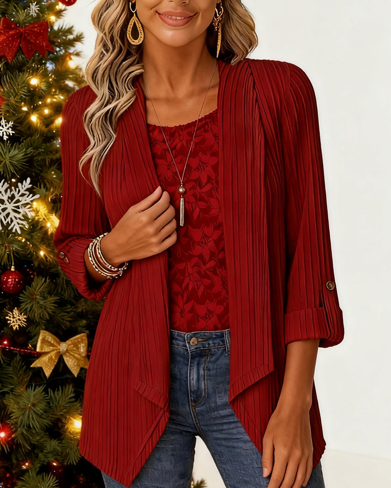 Ribbad Topp Med Faux Tvådelad Look Och Lappverk