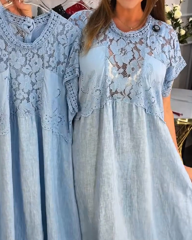 Klänning Elegant Spets-Kant Patchwork Maxi
