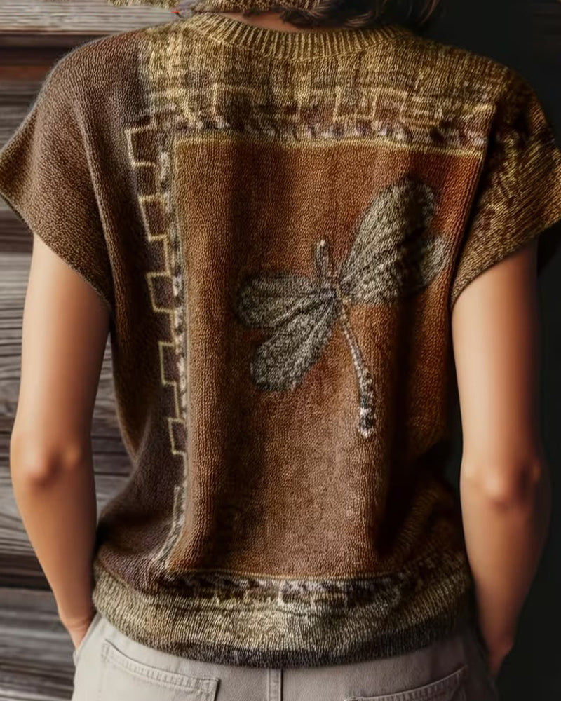 Pullover Trollsländeprint Rundhalsad Kortärmad