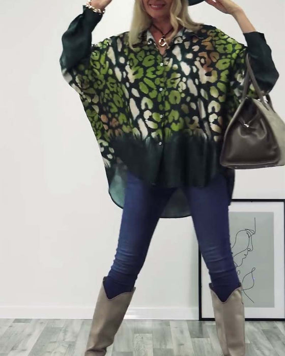 Casual skjorta med leopardmönster