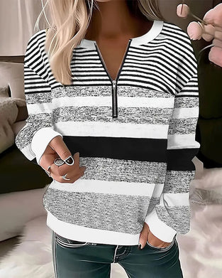 Sweatshirt Casual Halvdragkedja Randig