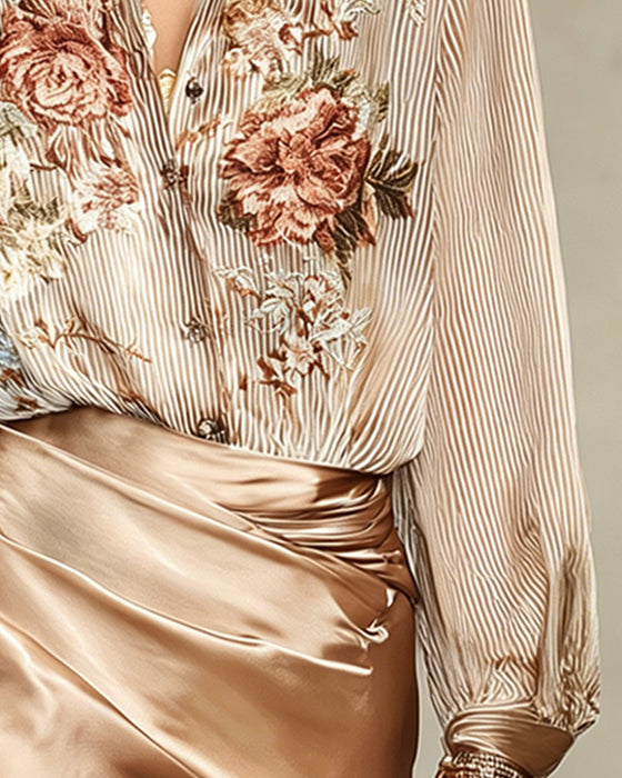 Blus Slag Blommig Rand