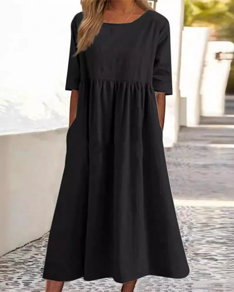 Klänning Kortärmad Ficka Rynkad
