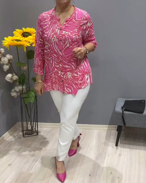 Långärmad skjorta med tryck och knappar