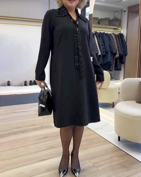 Klänning Långärmad Med Krage I Lappverk