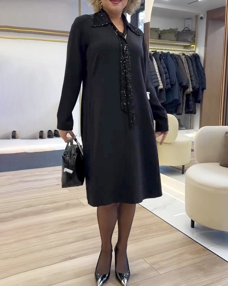 Klänning Långärmad Med Krage I Lappverk