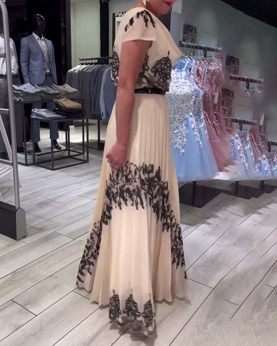 Vintage tryck plisserad elegant klänning