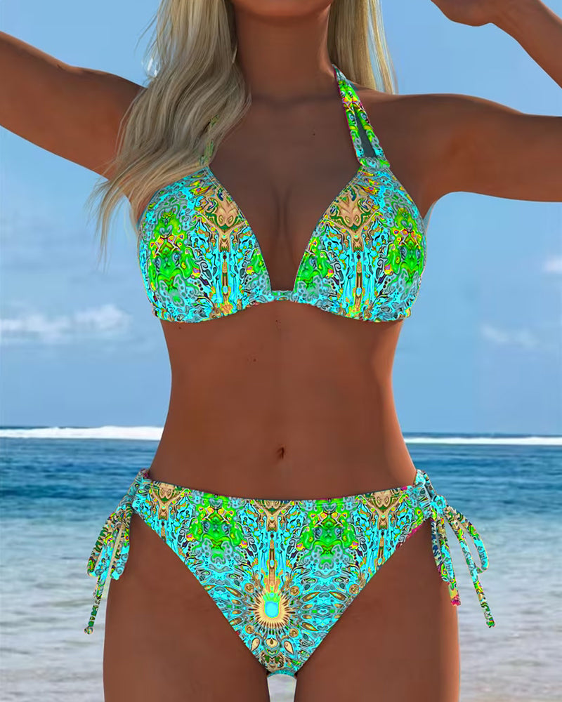 Bikini Färgad Halter Tryck