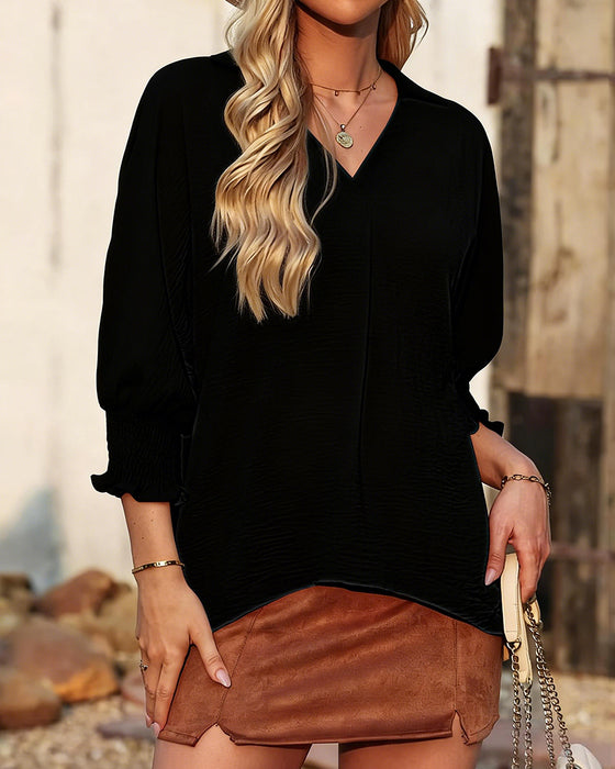 Blus V-Ringning Loose Fit 3/4-Ärm