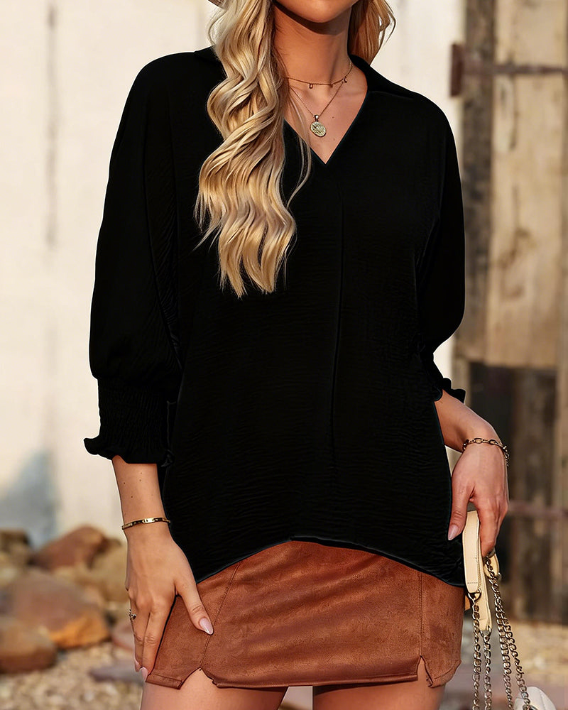 Blus V-Ringning Loose Fit 3/4-Ärm