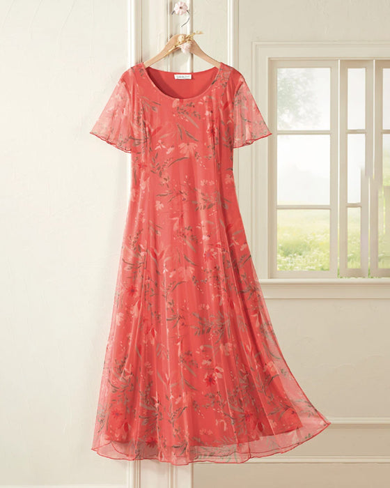 Klänning Blommig Rund Hals Maxi