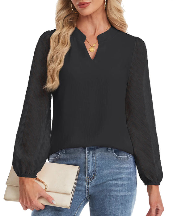 Blus Ståkrage Lång Ärm Texturerad Mesh