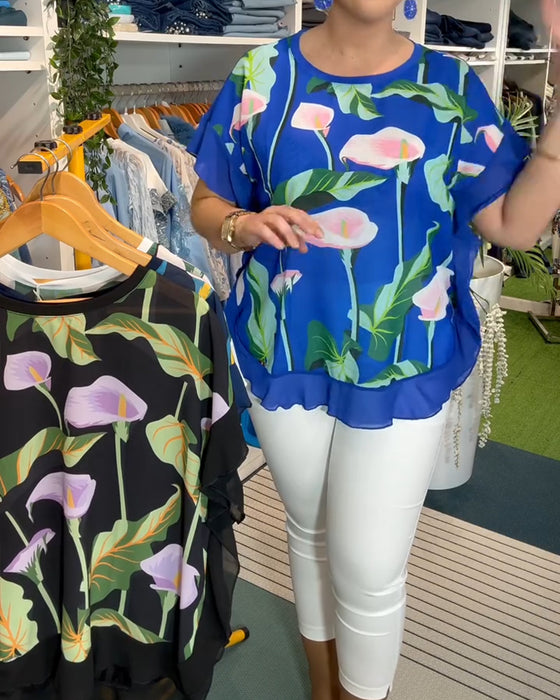 Blus Fladdermusärm Tryckt