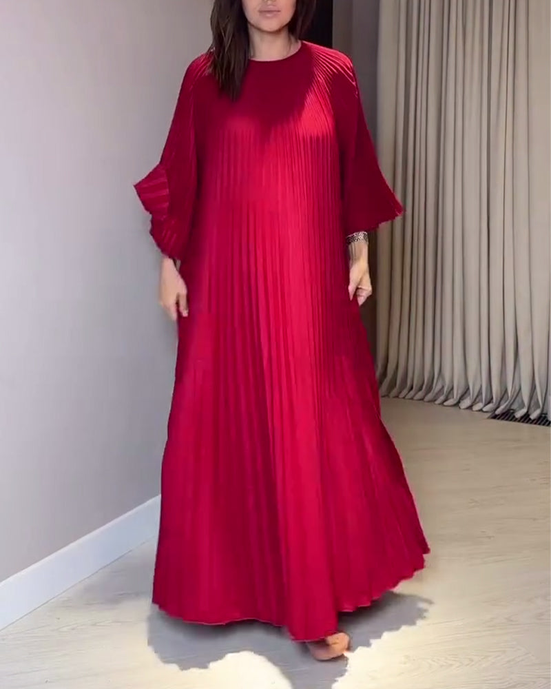 Klänning Modern Rund Halsringning Veckad