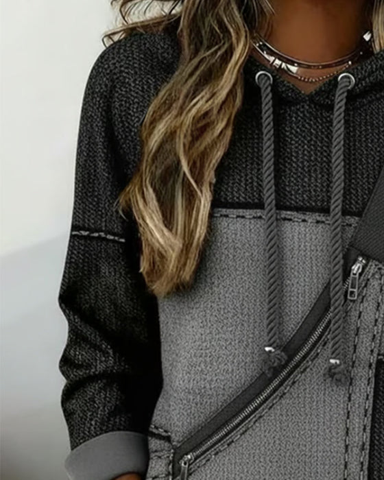 Snygg Färgblocks-Huvtröja