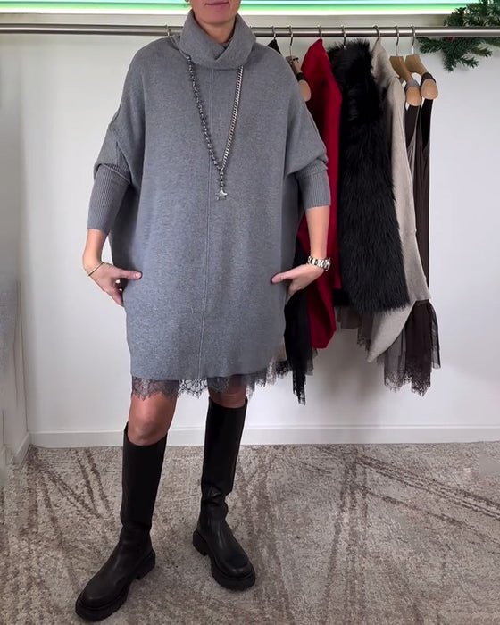 Hängslen Spets Mesh Klänning Kostym Hög Krage Fladdermusärm