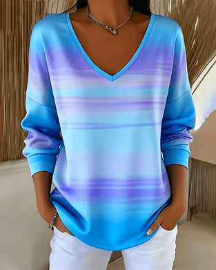 Sweatshirts V-Hals Lång Ärm Ombre