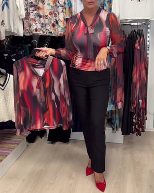 Blus med elegant långärmad tryck