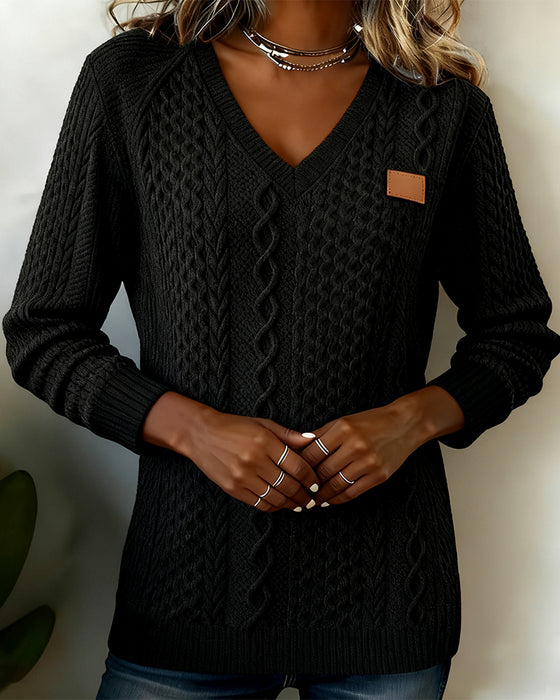 V-Ringad Långärmad Sweatshirt Med Skinnetikett