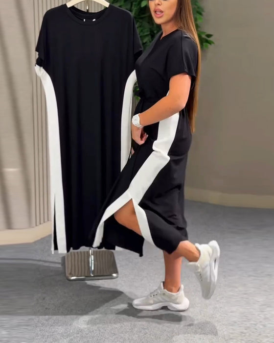 Klänning Rund Hals Lappverk Kort Ärm