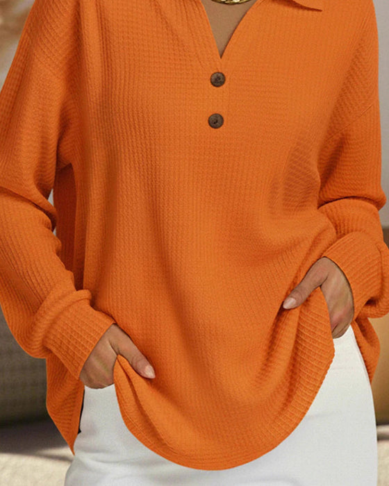 Blus Slag Knapp Våffla Solid