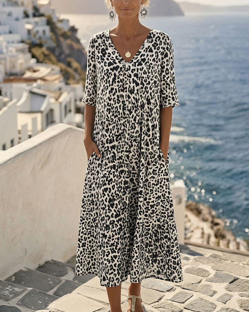 Klänningar Leopard V-Hals Lös