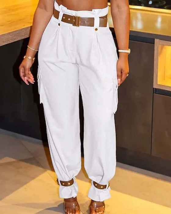 Casual cargobyxor i enfärgad ficka