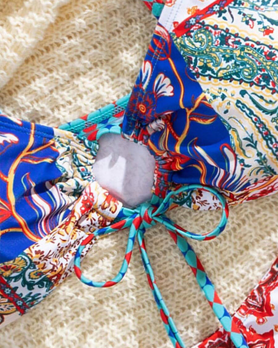 Bikini Mönstrad Snörning Sexig Triangel