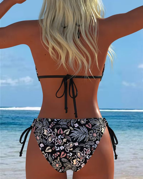 Bikini Blommig Halsrem Knyt Tvådelad Bikini