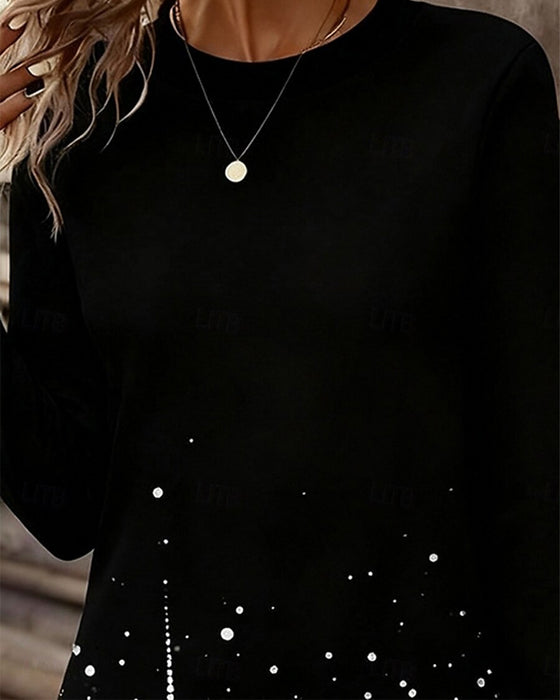 Klänning med plyschig lappkant och rund halsringning