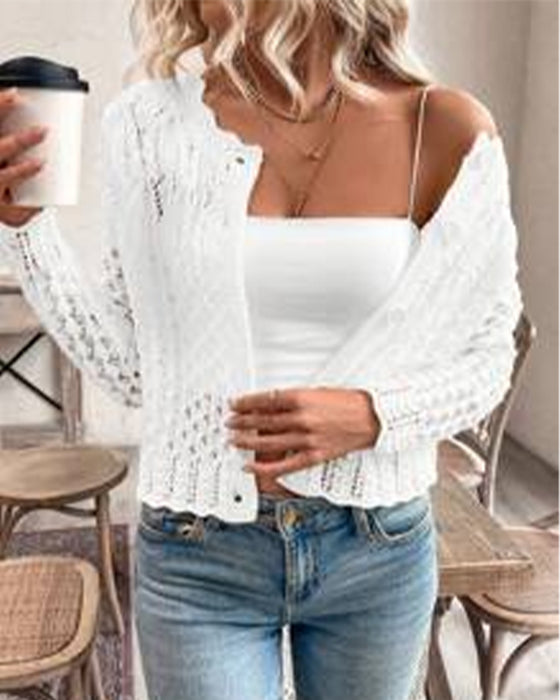 Cardigan Avslappnad Rundhals Knappstickad